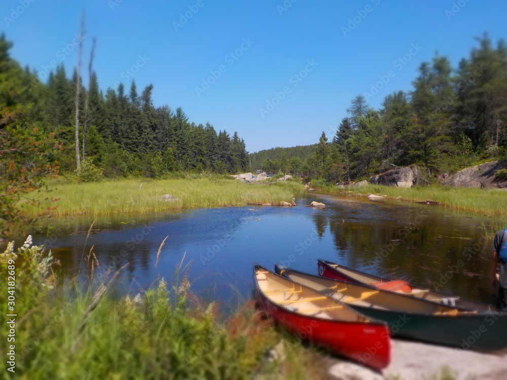 Canoes on a lake