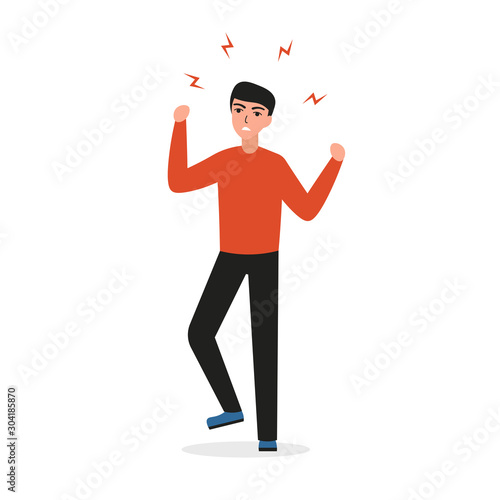 Mental disorders stress, depression, disappointed man feels tension, hatred, anger. Male character expresses his negative emotions. Flat vector cartoon illustration.