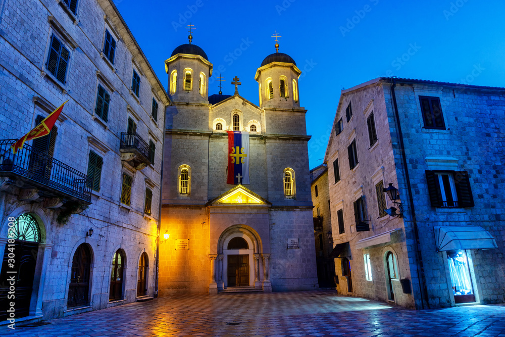 Facade of Church of St. Nicholas, Kotor, Bay of Kotor, Montenegro