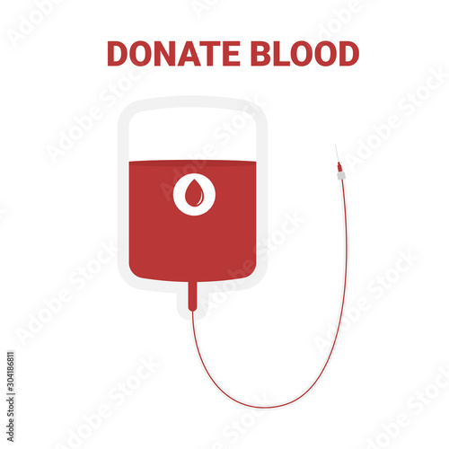 Blood donation plastic bag with tube and needle. Flat vector illustration design isolated white background. Donate blood concept.