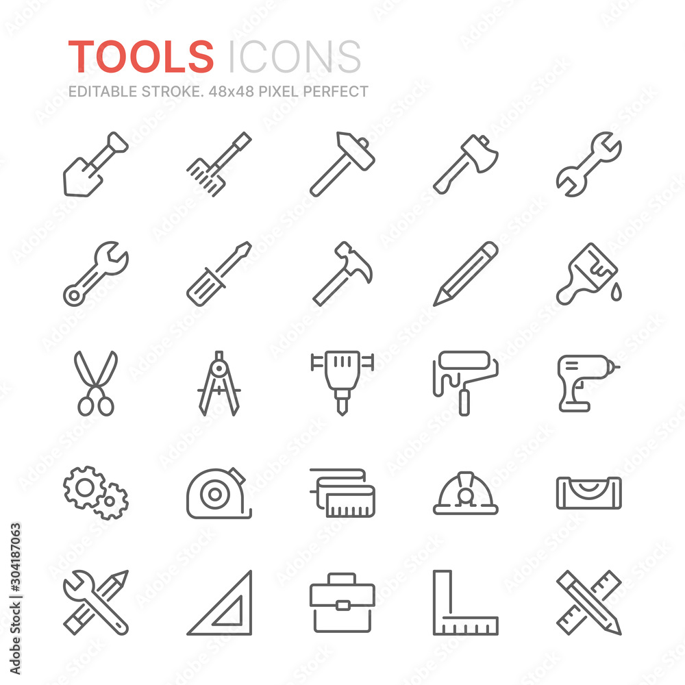 Collection of tools related line icons. 48x48 Pixel Perfect. Editable stroke Collection of tools related line icons. 48x48 Pixel Perfect. Editable stroke