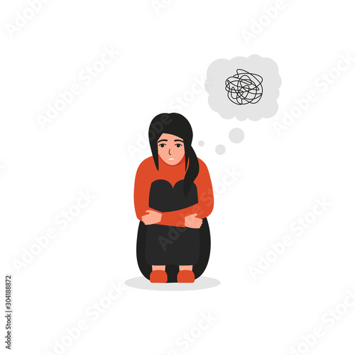 Woman with confused thoughts, dissociative identity disorder, psychiatric, mental problems.