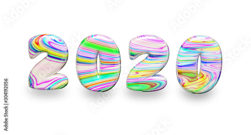 Sweets multi-colored new year 2020 word. On a white isolate background.