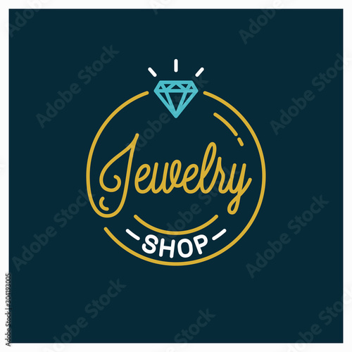 Jewelry shop logo. Round linear of jewelry store