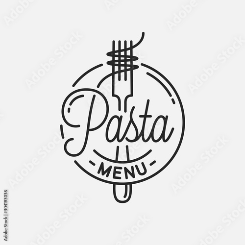 Pasta menu logo. Round linear of spaghetti with