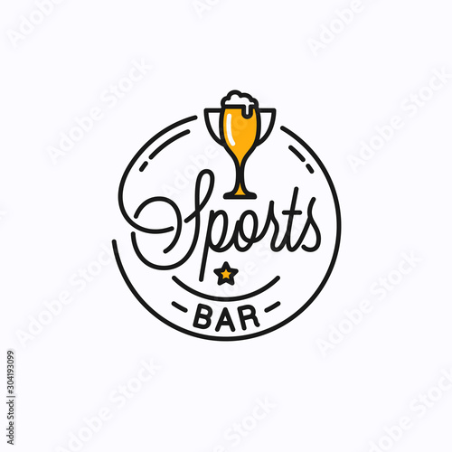 Sports bar logo. Round linear of sports trophy cup