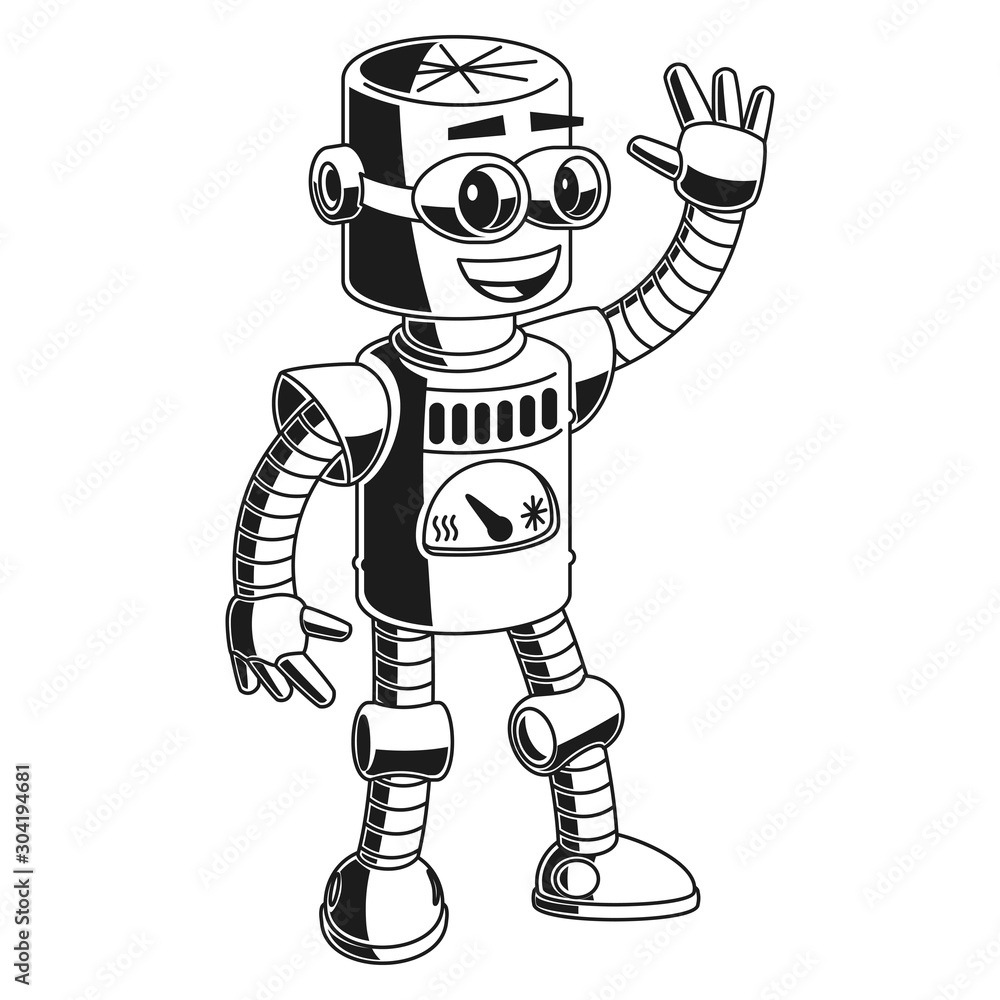 Obraz premium Vector Cartoon Cute Friendly Robot Waving Hello