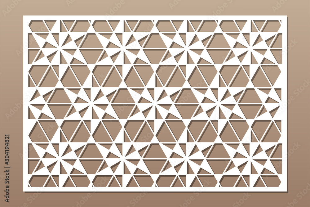 Decorative card for cutting. Linear square geometric mosaic pattern. Laser cut. Ratio 3:2. Vector illustration. Decorative card for cutting. Linear square geometric mosaic pattern. Laser cut. Ratio 3:2. Vector illustration.