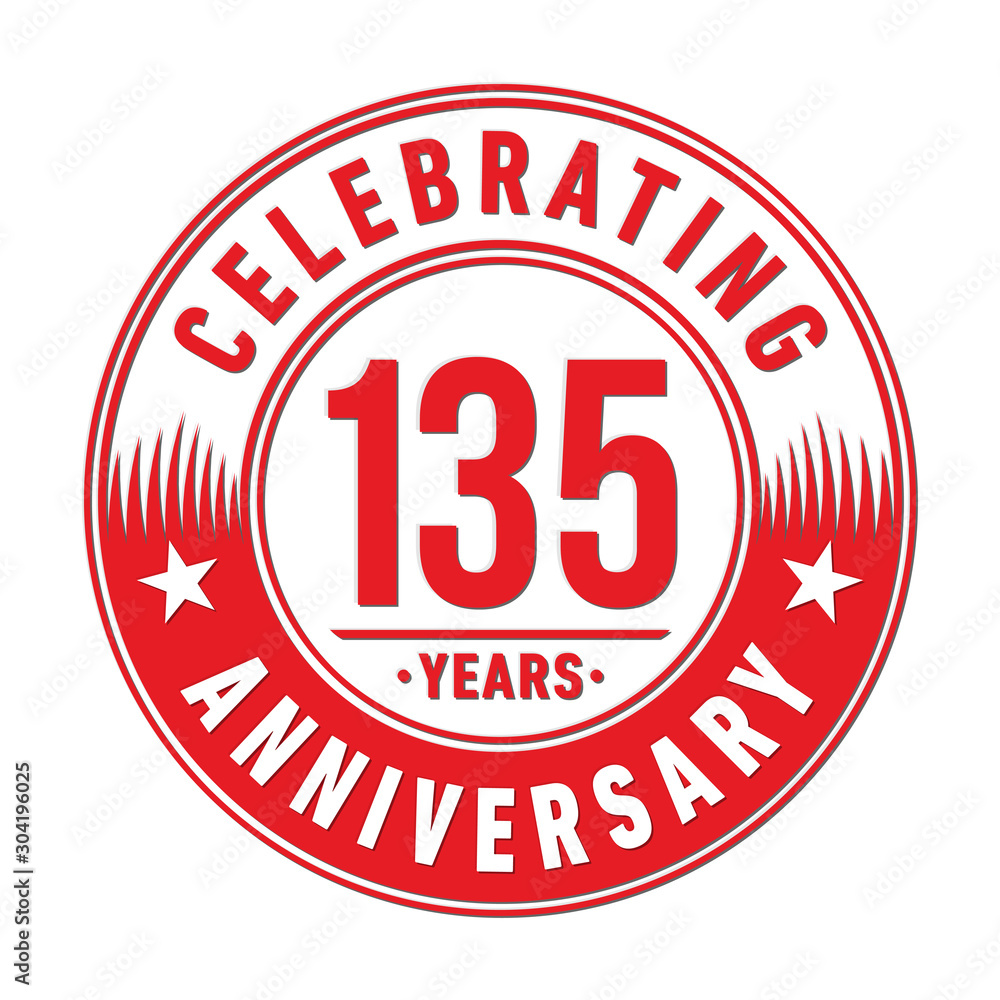 135 years logo. One hundred thirty-five years anniversary celebration design template. Vector and illustration.