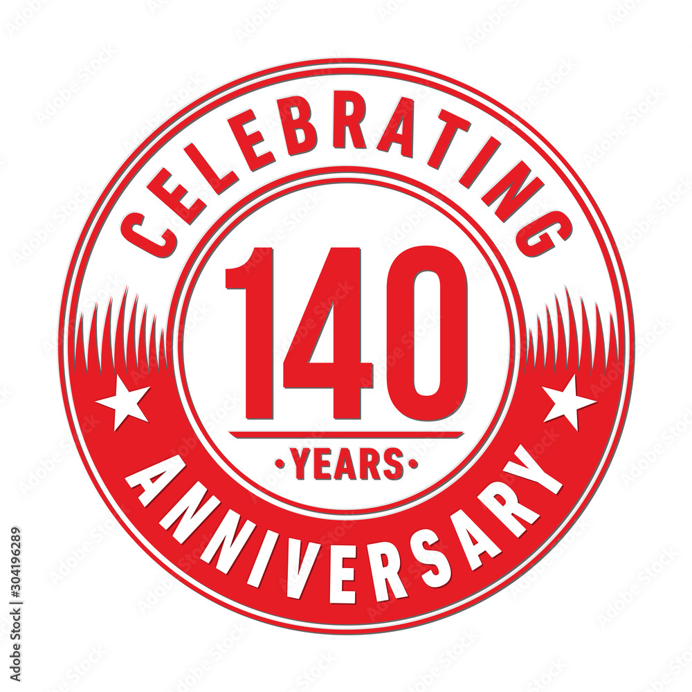 140 years logo. One hundred and forty years anniversary celebration design template. Vector and illustration.