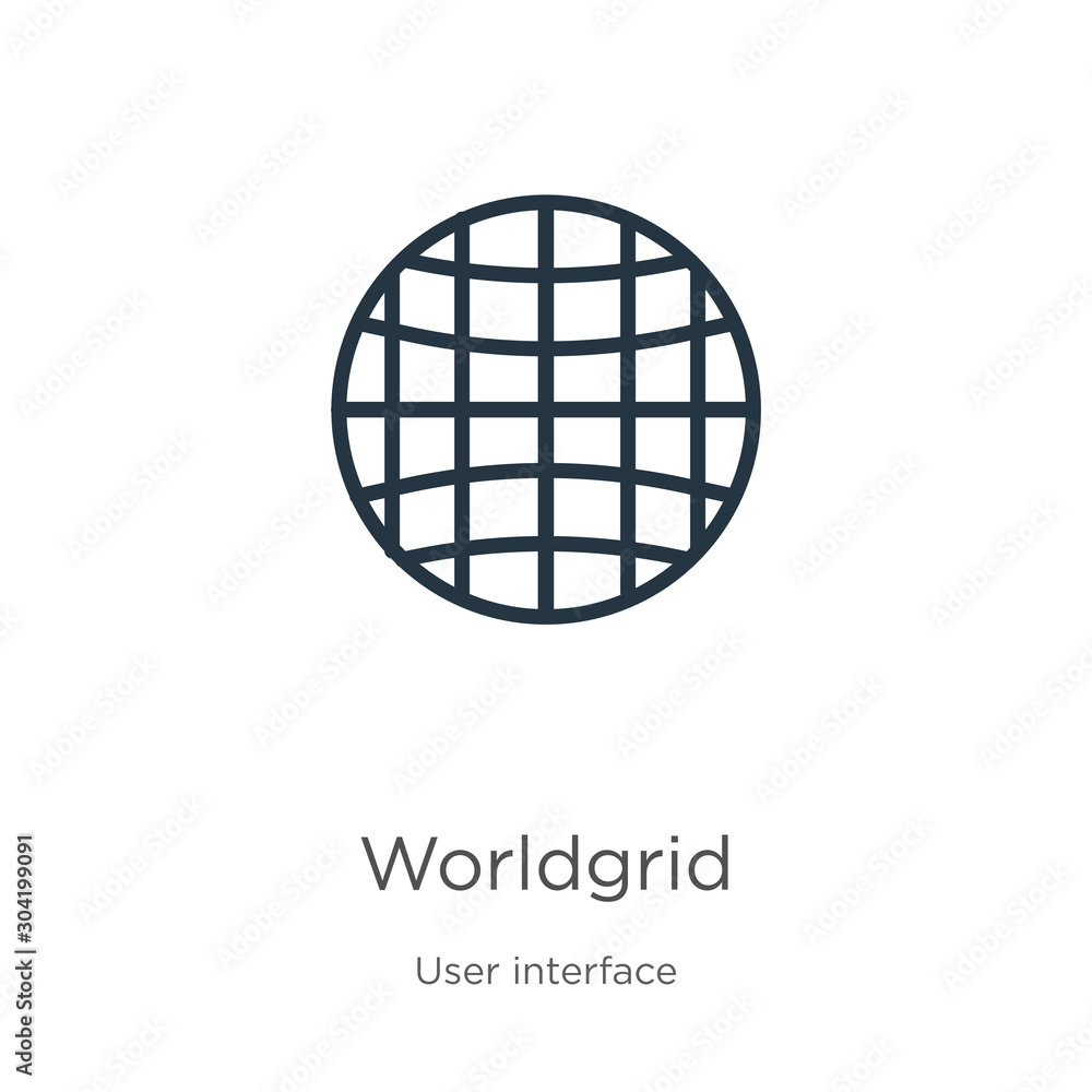 Worldgrid icon vector. Trendy flat worldgrid icon from user interface collection isolated on white background. Vector illustration can be used for web and mobile graphic design, logo, eps10 Worldgrid icon vector. Trendy flat worldgrid icon from user interface collection isolated on white background. Vector illustration can be used for web and mobile graphic design, logo, eps10