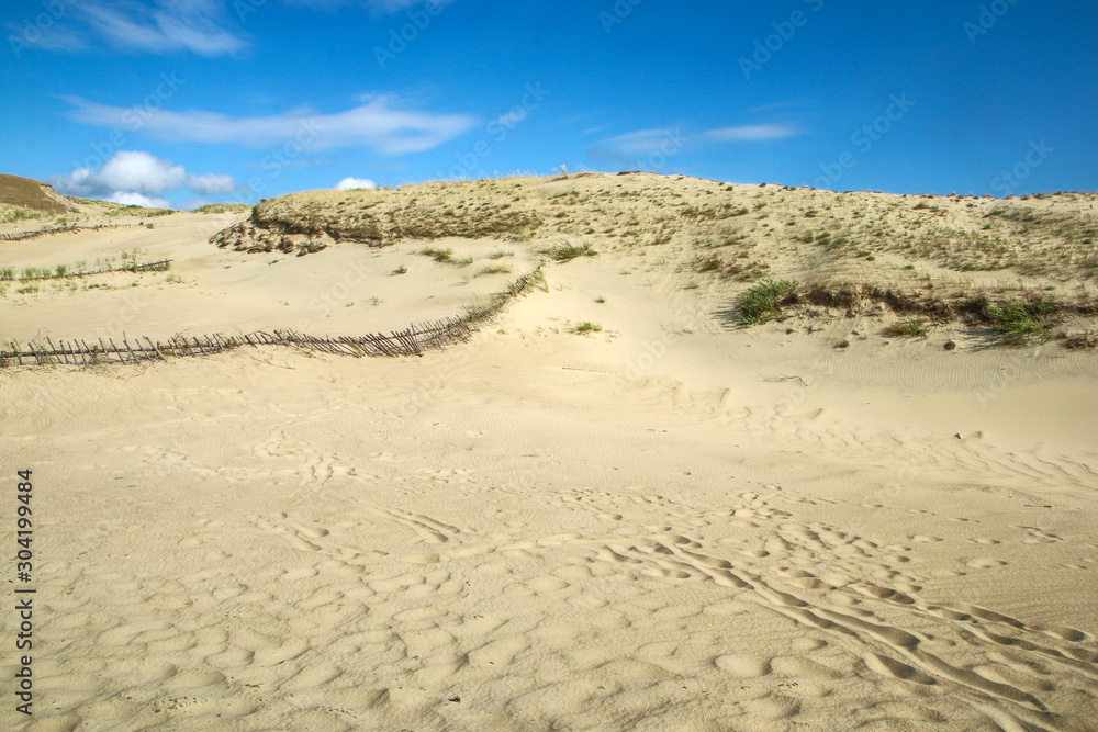 A picture from the Curonian Spit (Kursiu Nerija) National Park in Lithuania. The big sand dunes by the shore during the nice sunny day. A picture from the Curonian Spit (Kursiu Nerija) National Park in Lithuania. The big sand dunes by the shore during the nice sunny day.
