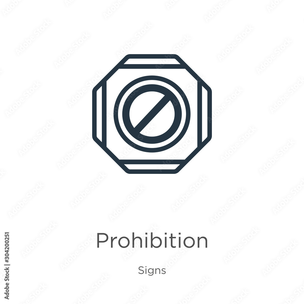 Prohibition icon vector. Trendy flat prohibition icon from signs collection isolated on white background. Vector illustration can be used for web and mobile graphic design, logo, eps10 Prohibition icon vector. Trendy flat prohibition icon from signs collection isolated on white background. Vector illustration can be used for web and mobile graphic design, logo, eps10