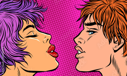 man and woman couple kiss