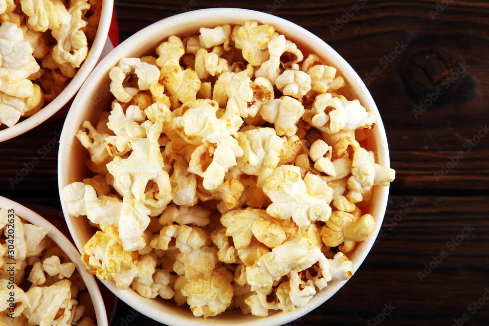 Cinema concept with popcorn. sweet and salty popcorn Cinema concept with popcorn. sweet and salty popcorn