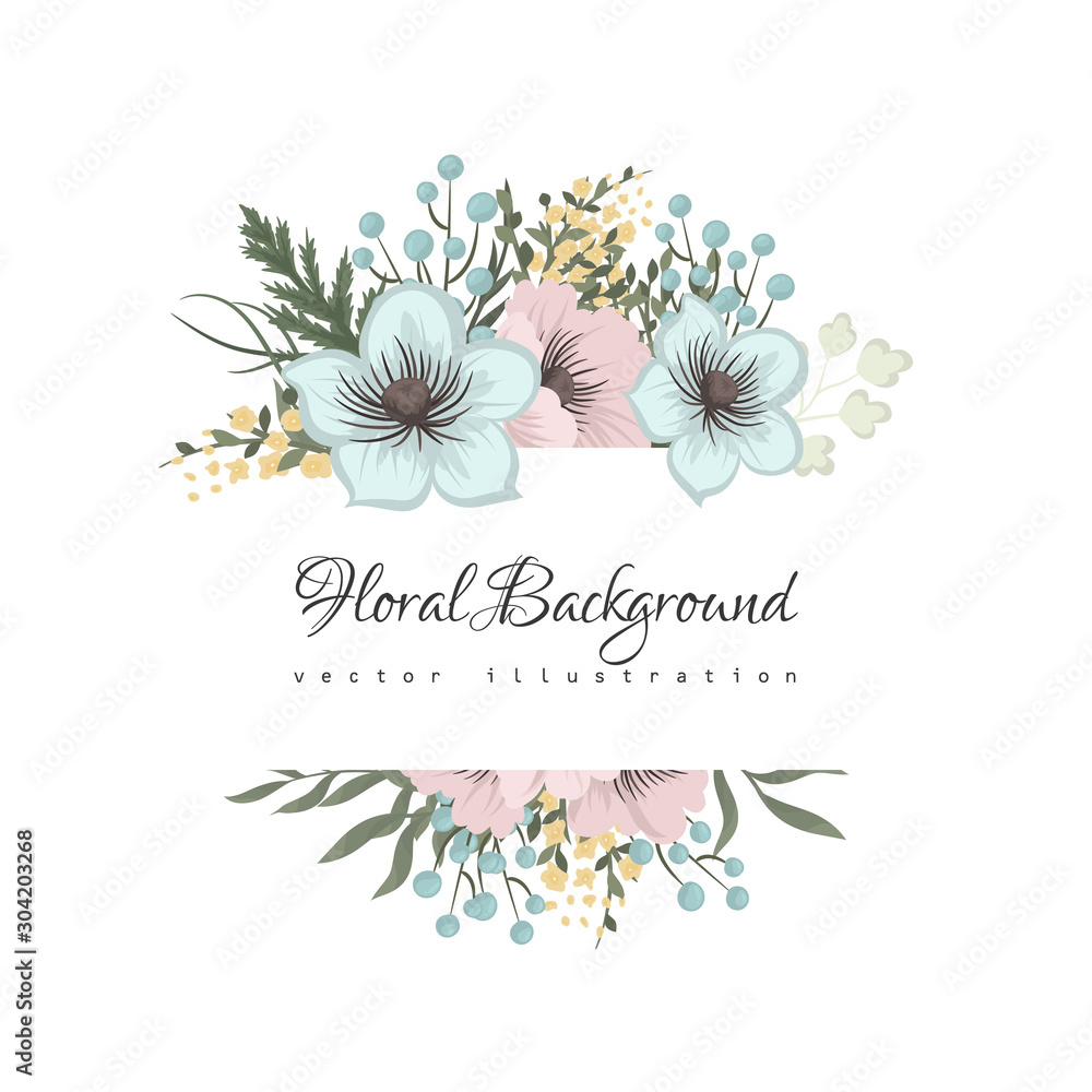 Floral border background - pink and mint green flower pattern Stock Vector