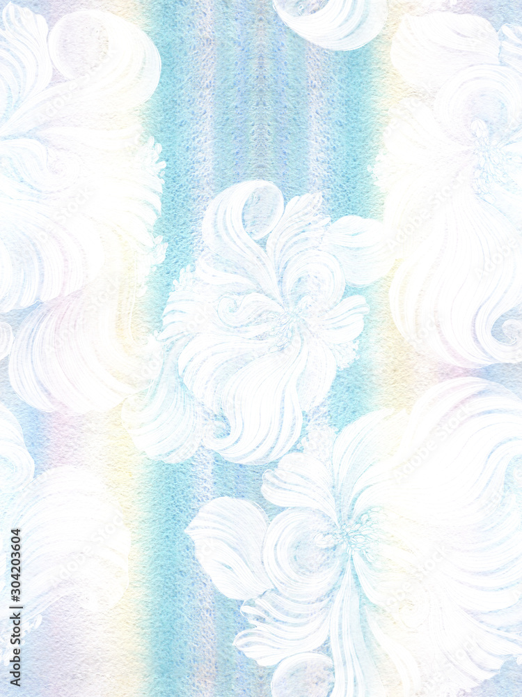 Flowers on a watercolor background. Seamless background. Abstract wallpaper with floral motifs.  Flower composition. Use printed materials, signs, posters, postcards, packaging.