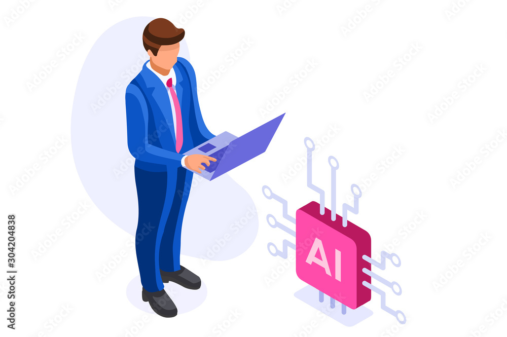 Template for Robotics Learning. Robots on Website Science Page Machine Modern Artificial Engineering Programming Hardware. Engineers Male Intelligence at Diploma Cartoon University Vector Illustration