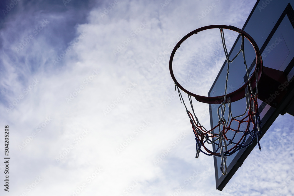 basketball hoop and net against blue sky