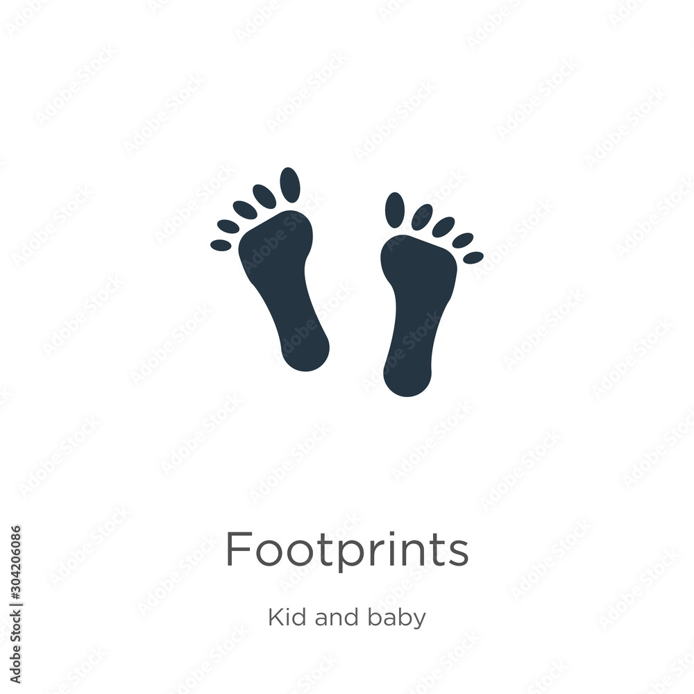 Footprints icon vector. Trendy flat footprints icon from kid and baby collection isolated on white background. Vector illustration can be used for web and mobile graphic design, logo, eps10 Footprints icon vector. Trendy flat footprints icon from kid and baby collection isolated on white background. Vector illustration can be used for web and mobile graphic design, logo, eps10