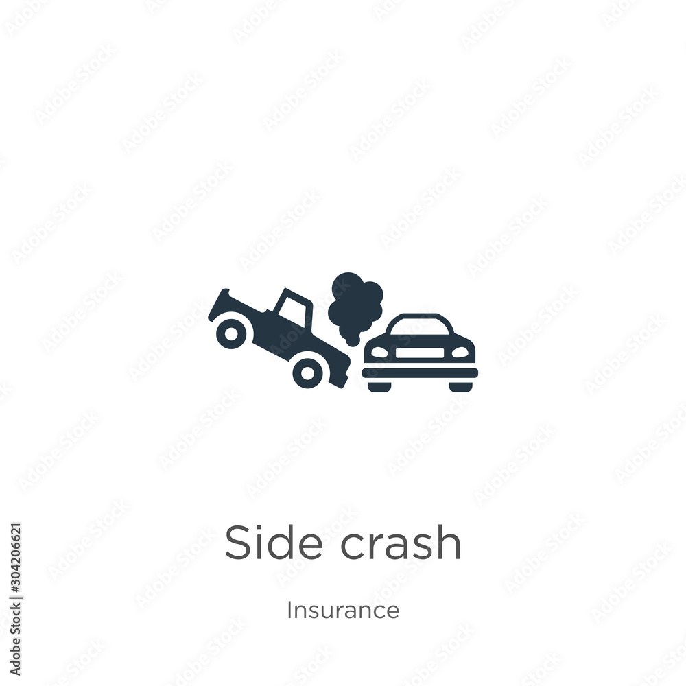Side crash icon vector. Trendy flat side crash icon from insurance collection isolated on white background. Vector illustration can be used for web and mobile graphic design, logo, eps10 Side crash icon vector. Trendy flat side crash icon from insurance collection isolated on white background. Vector illustration can be used for web and mobile graphic design, logo, eps10