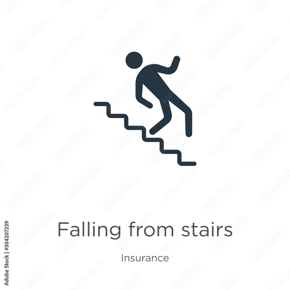 Falling from stairs icon vector. Trendy flat falling from stairs icon from insurance collection isolated on white background. Vector illustration can be used for web and mobile graphic design, logo, Falling from stairs icon vector. Trendy flat falling from stairs icon from insurance collection isolated on white background. Vector illustration can be used for web and mobile graphic design, logo,