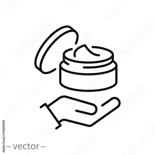 jar with cosmetic cream icon, care skin, thin line web symbol isolated on white background - editable stroke vector illustration eps10