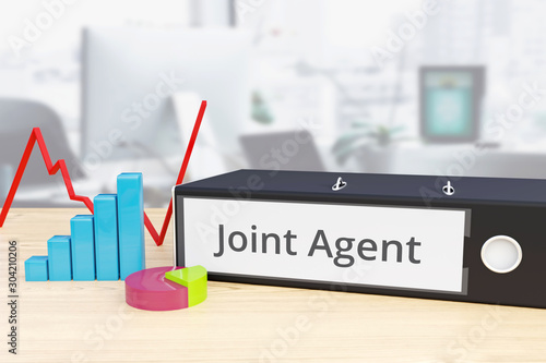 Joint Agent – Finance/Economy. Folder on desk with label beside diagrams. Business/statistics. 3d rendering