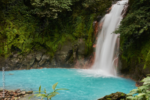 Waterfall of the Celeste River in Tenorio Volcano National Park  Costa Rica