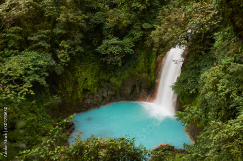 Waterfall of the Celeste River in Tenorio Volcano National Park  Costa Rica