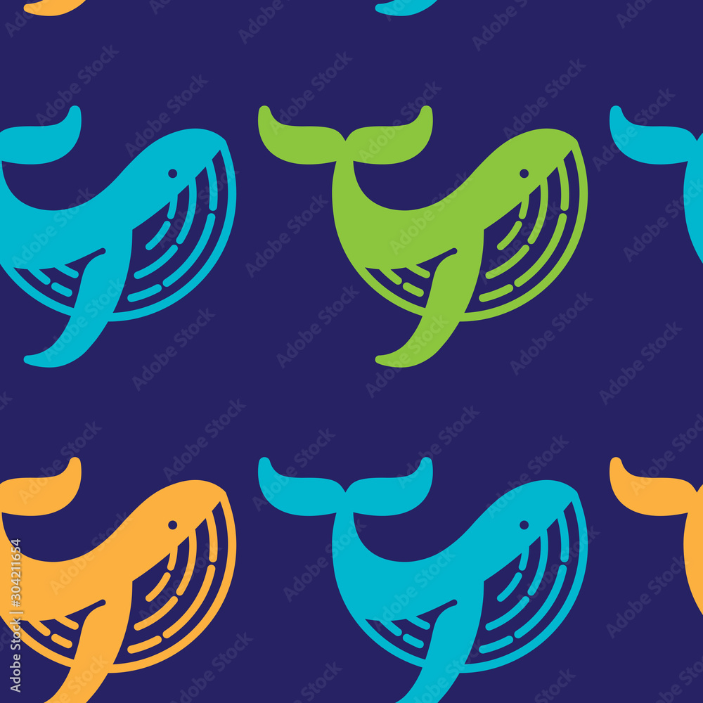 Fototapeta premium Seamless pattern with colored whales.