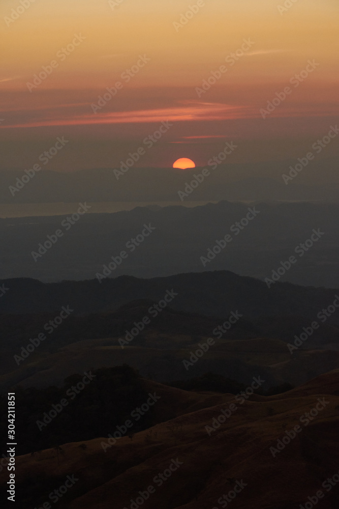 Sunset over the Guanacaste Peninsula, the Gulf of Nicoya and the Colorado Gulf from Monteverde. Costa Rica Sunset over the Guanacaste Peninsula, the Gulf of Nicoya and the Colorado Gulf from Monteverde. Costa Rica