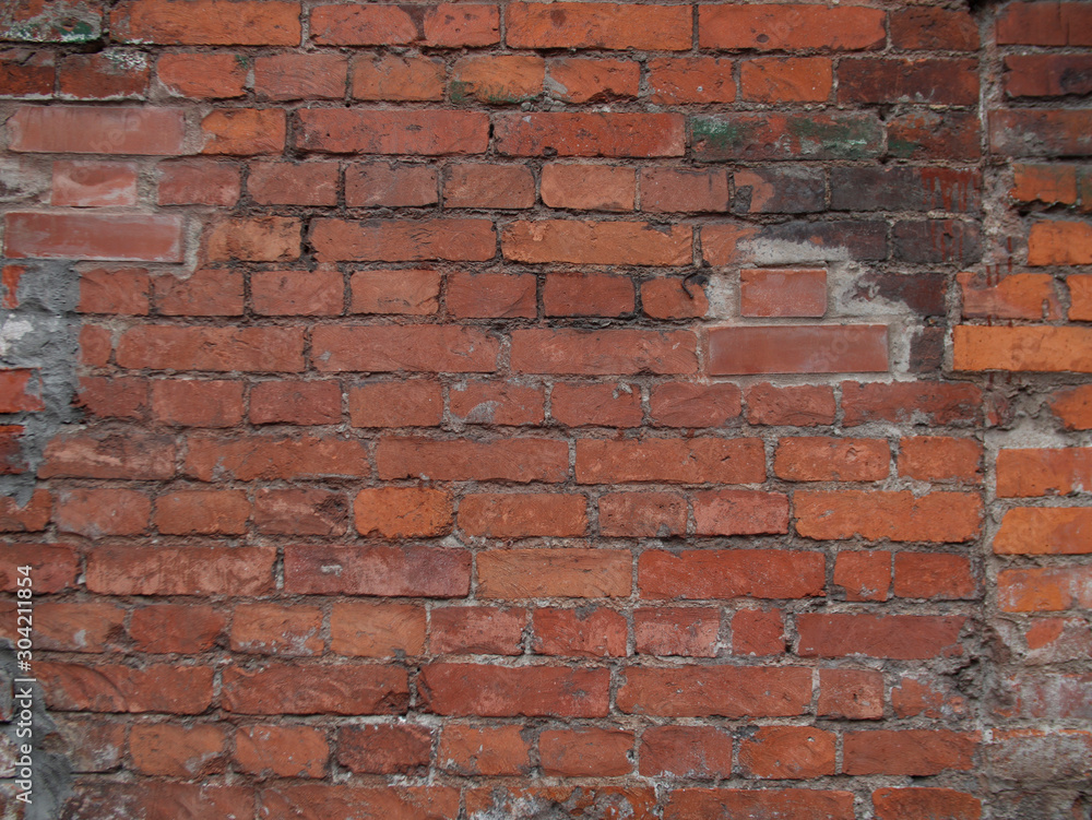 Obraz premium ancient red brick wall texture grunge background with vignetted corners, may use to interior design