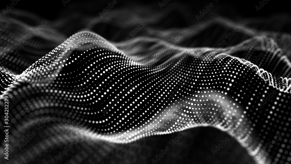 Wave of particles. Abstract background with a dynamic wave. Big data visualization. 3d rendering. Wave of particles. Abstract background with a dynamic wave. Big data visualization. 3d rendering.