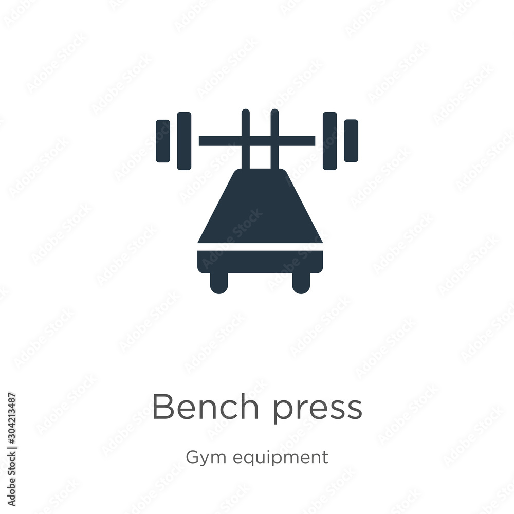 Bench press icon vector. Trendy flat bench press icon from gym equipment collection isolated on white background. Vector illustration can be used for web and mobile graphic design, logo, eps10 Bench press icon vector. Trendy flat bench press icon from gym equipment collection isolated on white background. Vector illustration can be used for web and mobile graphic design, logo, eps10