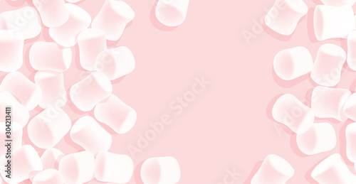 Marshmallow background. Tasty marshmallows on pink background. Candy texture. photo