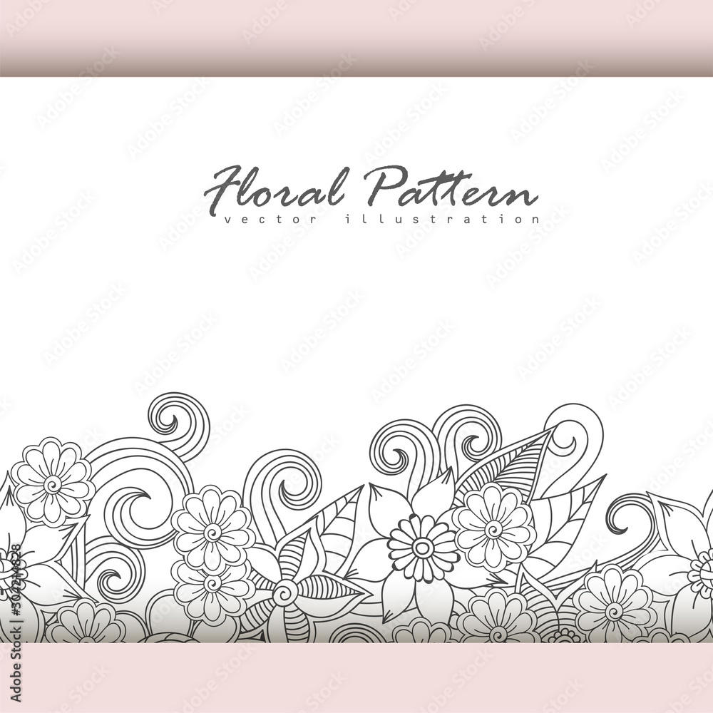 Floral border background - white and black flowers Floral border background - white and black flowers