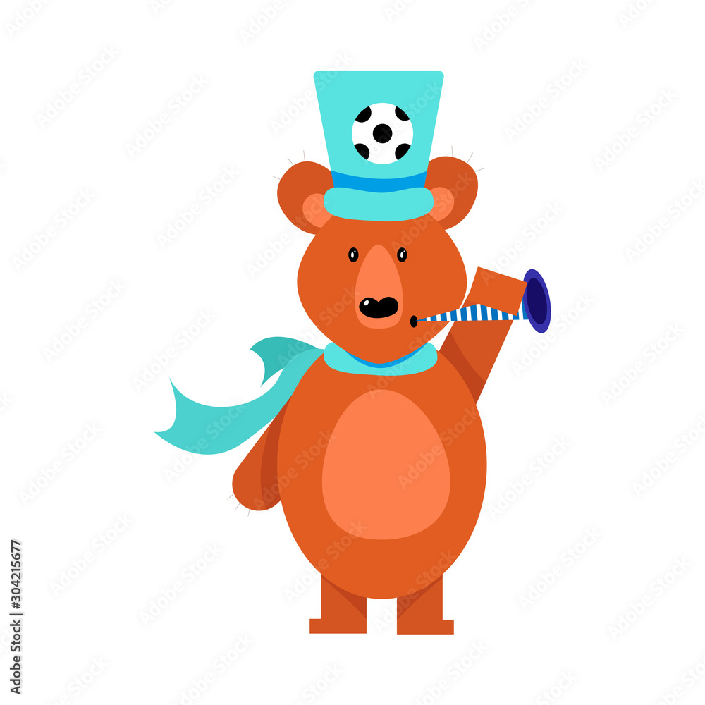 Naklejka premium Cute brown bear football fan. Vector illustration isolated on white background