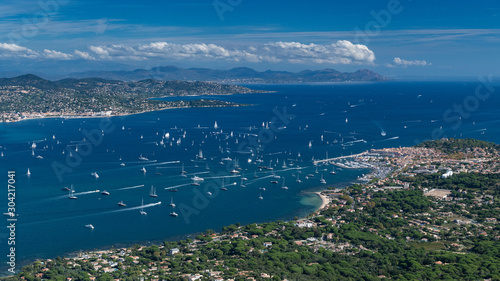 French Riviera - modern sail race with aerial view in St -Tropez full golf view