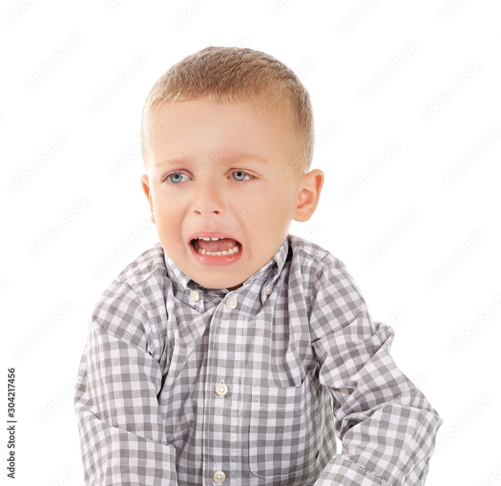 Portrait of sad little boy on white background Portrait of sad little boy on white background