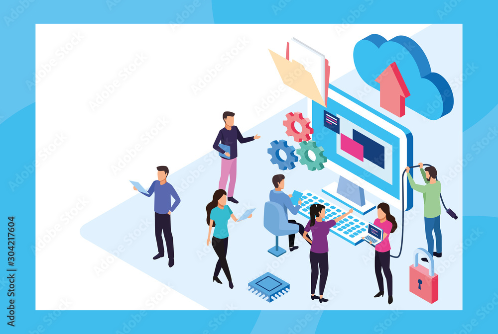 Fototapeta premium big data technology with laptop and desktop