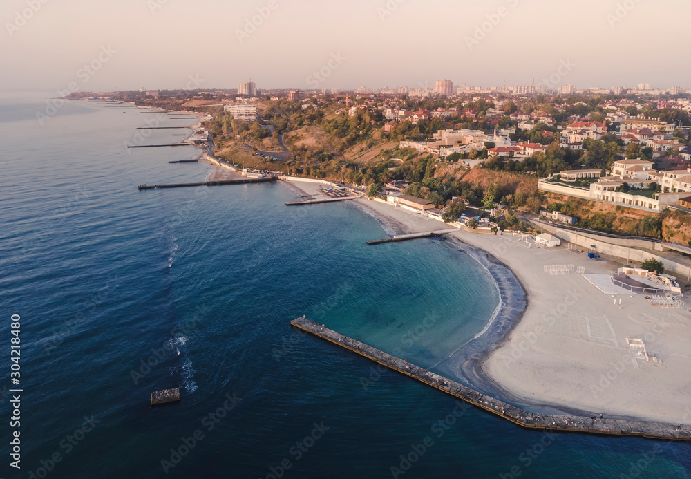 Aerial view of Odesa's coastline, Ukraine.