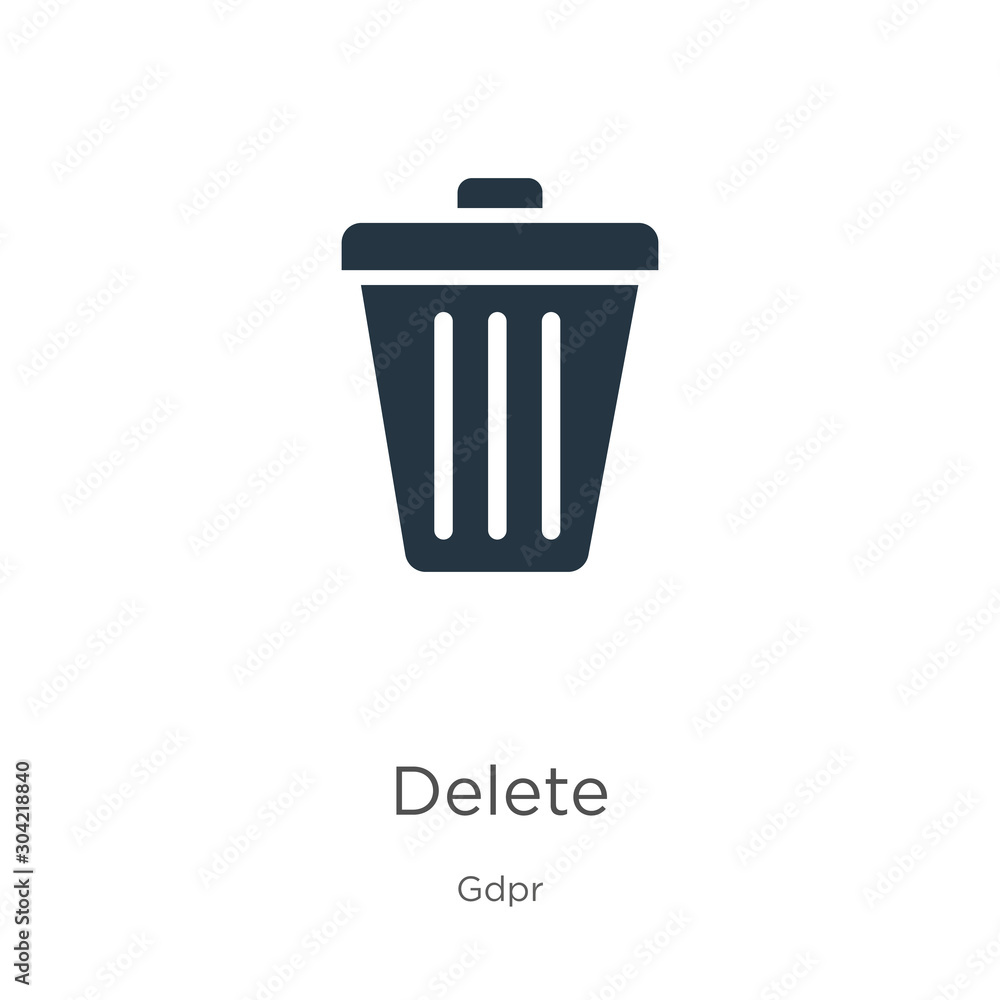 Delete icon vector. Trendy flat delete icon from gdpr collection isolated on white background. Vector illustration can be used for web and mobile graphic design, logo, eps10 Delete icon vector. Trendy flat delete icon from gdpr collection isolated on white background. Vector illustration can be used for web and mobile graphic design, logo, eps10