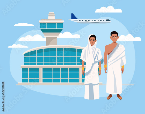 couple of muslims characters in airport