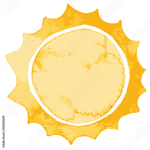 Yellow ink shiny sun watercolor vector illustration