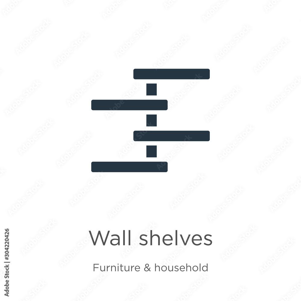 Wall shelves icon vector. Trendy flat wall shelves icon from furniture and household collection isolated on white background. Vector illustration can be used for web and mobile graphic design, logo, Wall shelves icon vector. Trendy flat wall shelves icon from furniture and household collection isolated on white background. Vector illustration can be used for web and mobile graphic design, logo,