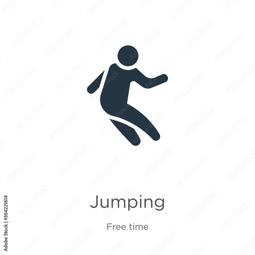 Jumping icon vector. Trendy flat jumping icon from free time collection isolated on white background. Vector illustration can be used for web and mobile graphic design, logo, eps10 Jumping icon vector. Trendy flat jumping icon from free time collection isolated on white background. Vector illustration can be used for web and mobile graphic design, logo, eps10