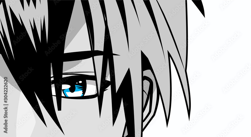 Fototapeta twarz młodego człowieka postać w stylu monochromatycznym anime