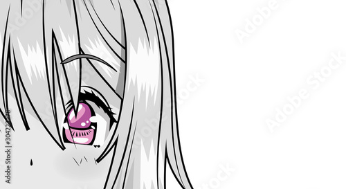 face young woman monochrome anime style character