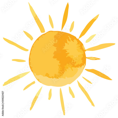 Yellow ink shiny sun watercolor vector illustration